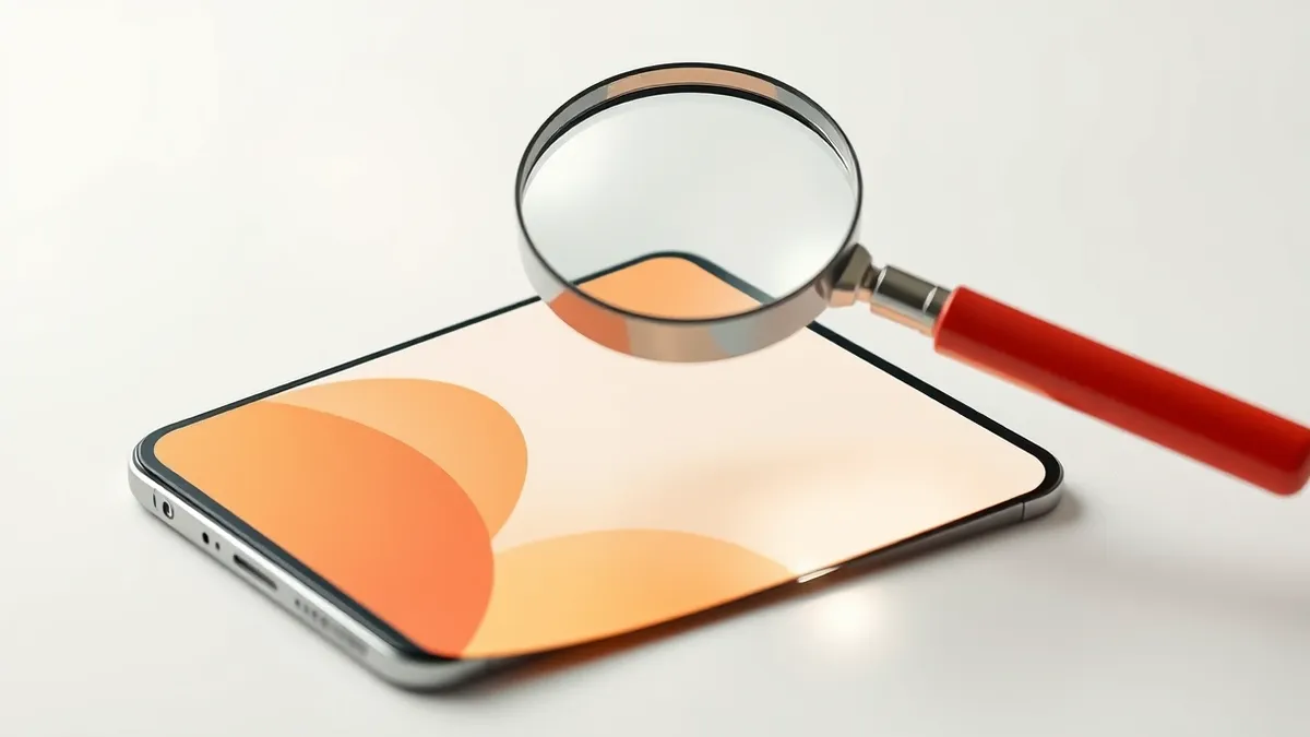 Illustration: A sleek smartphone rests on a clean white desk, its screen displaying a blank interface with soft, abstract geometric shapes.