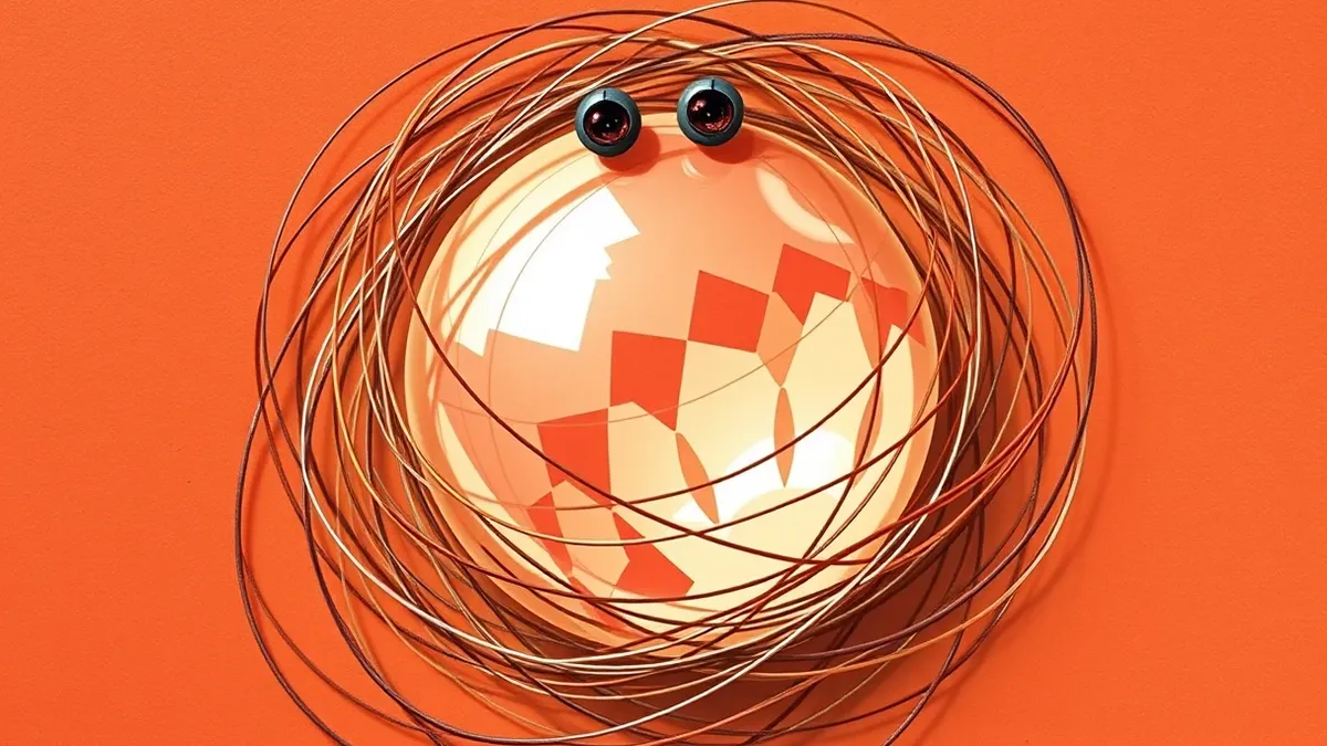 Illustration: A tangled nest of thin wires wraps around a smooth glass sphere, squeezing it tightly.