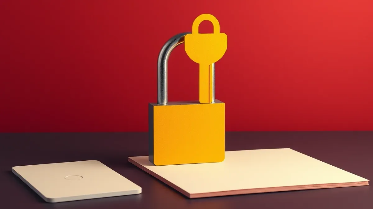 Illustration: A sleek silver padlock rests on a dark surface.