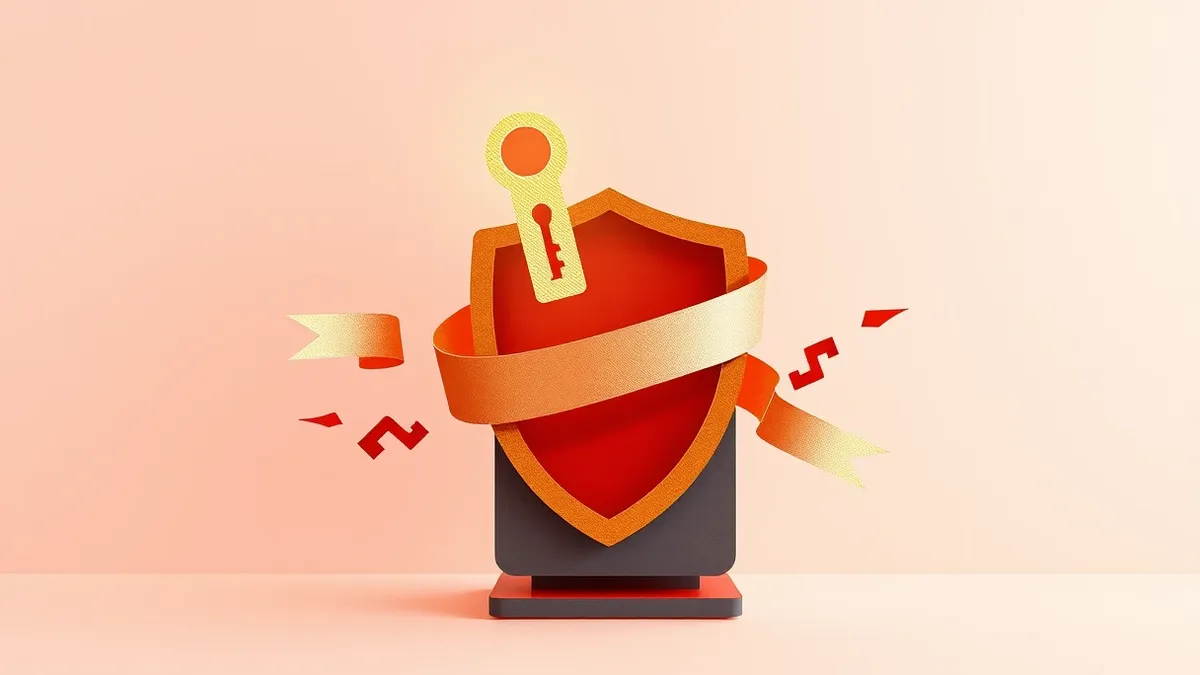 Illustration: A glowing digital key floats above a sleek server icon, bound by a shimmering ribbon that forms a sturdy shield.