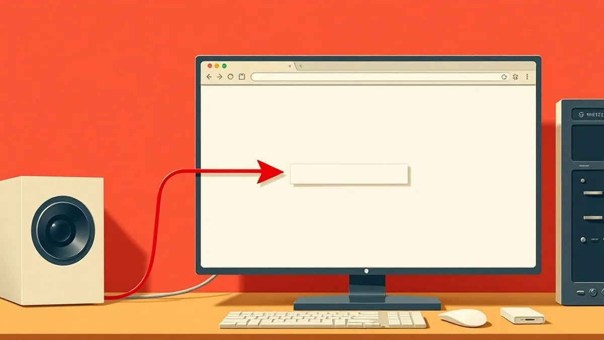 Illustration: A web browser window sits open on a desk, displaying a blank login form with an empty password field.