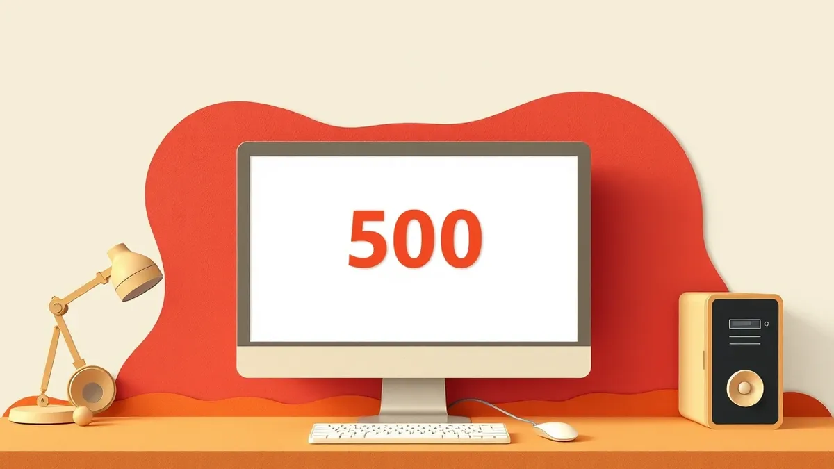 Illustration: A generic computer monitor displays a stark white screen with a large, bold '500' error message centered in the middle.