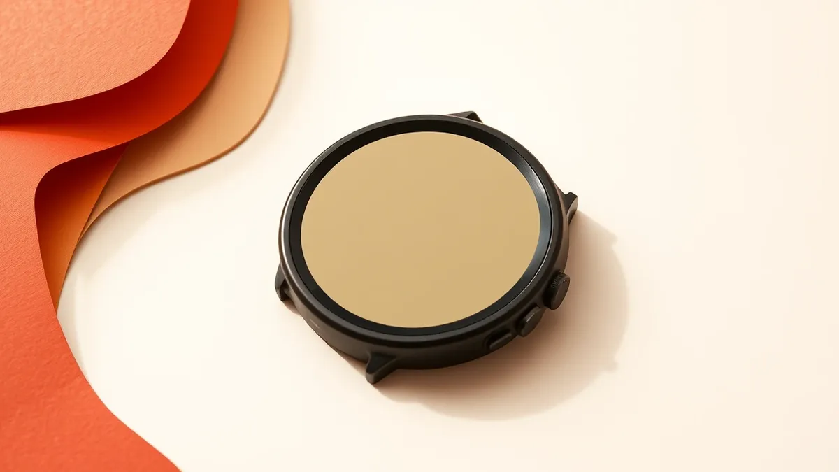 Illustration: A slim black wristband rests on a smooth white surface, its blank circular touch screen reflecting soft ambient light.