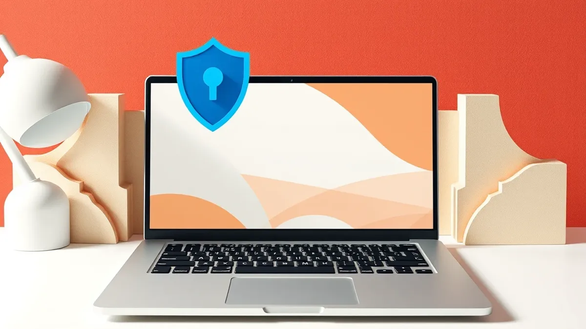 Illustration: A sleek silver laptop sits open on a clean white desk.