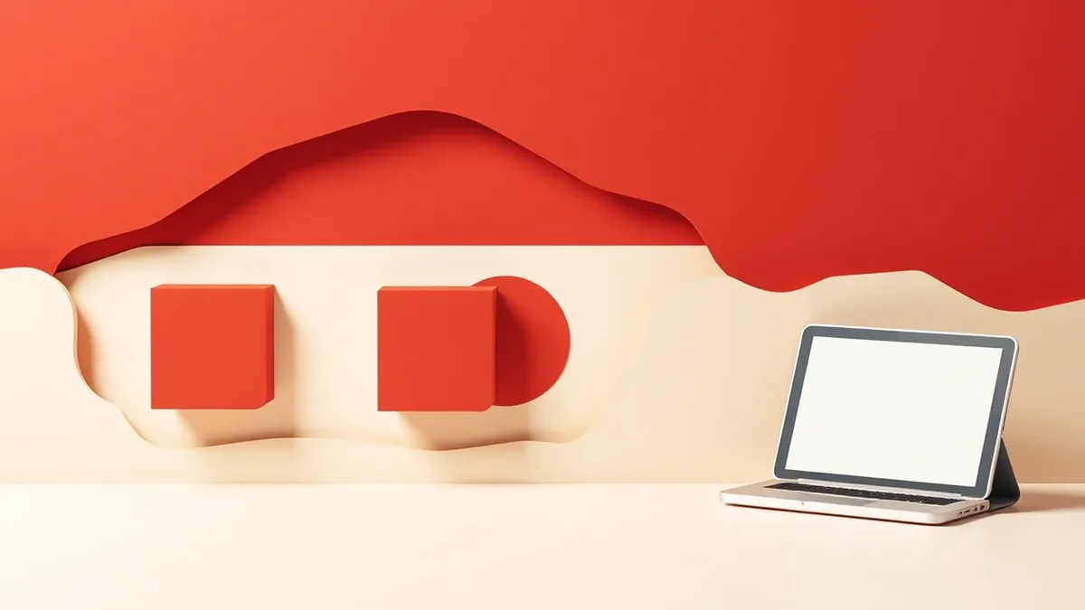 Illustration: A sleek advertising interface displays abstract geometric shapes flowing into targeted slots.