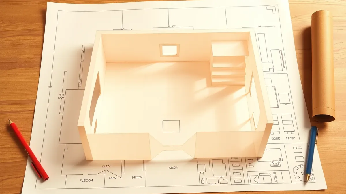 Illustration: A transparent architectural blueprint rests on a drafting table.