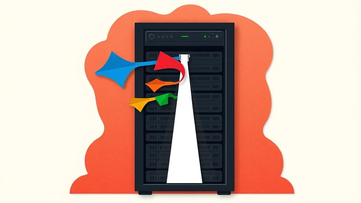 Illustration: A sleek black server unit sits in a clean rack.