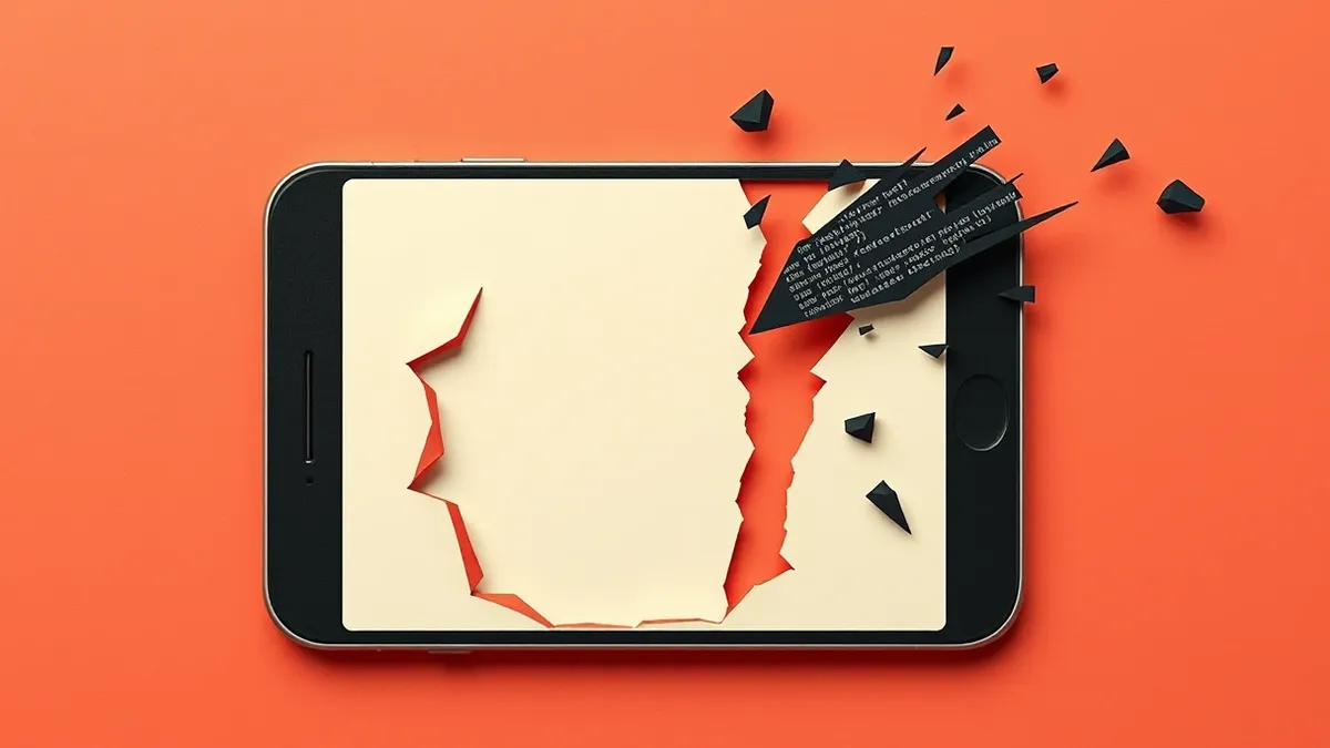 Illustration: A blank smartphone screen cracks open to reveal a jagged digital fissure.