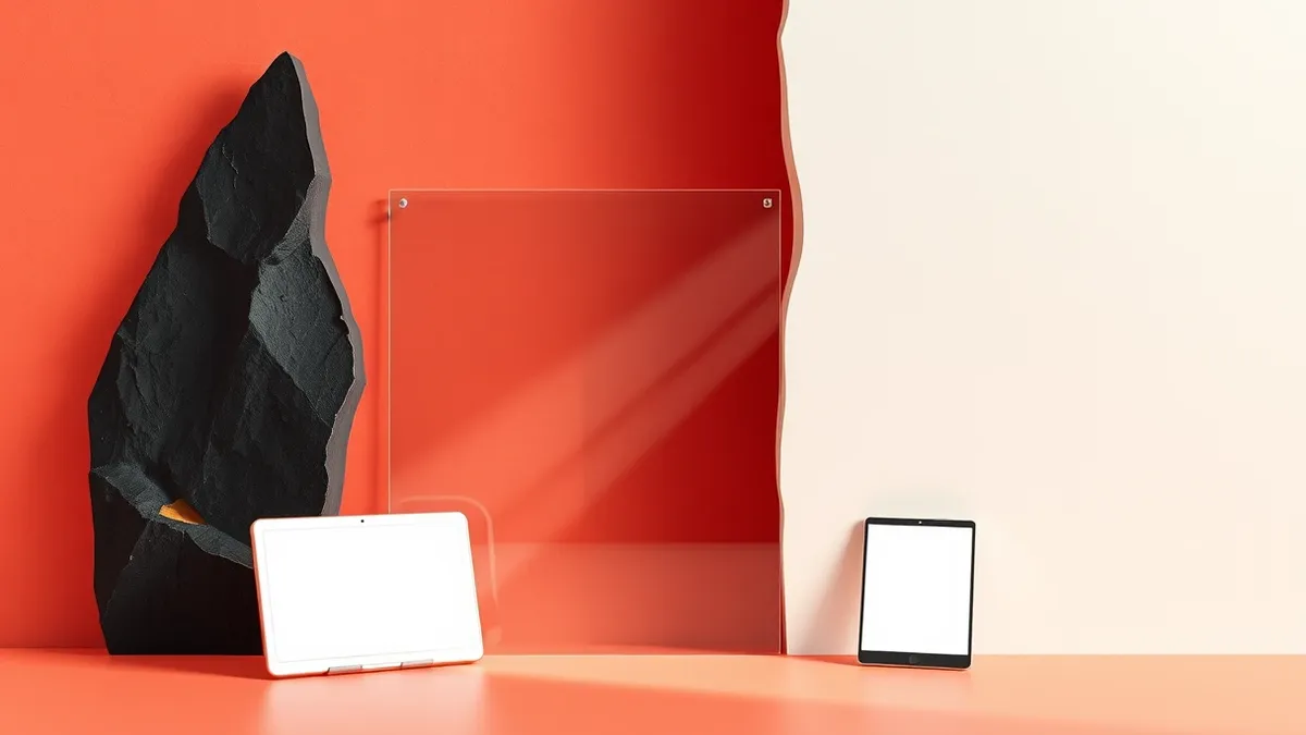 Illustration: A transparent glass pane sits between a jagged black jagged rock and a smooth polished white wall.